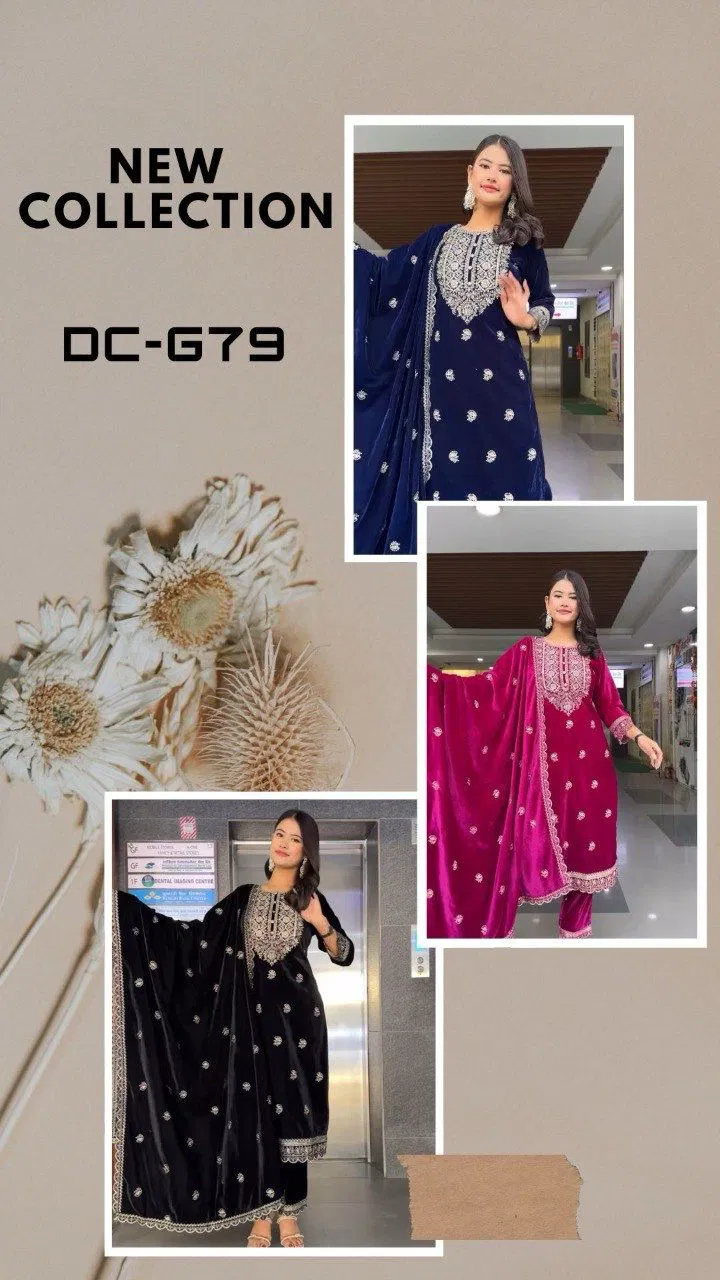 DC G79 Viscose Velvet Embroidery Kurti With Bottom Dupatta Suppliers In India